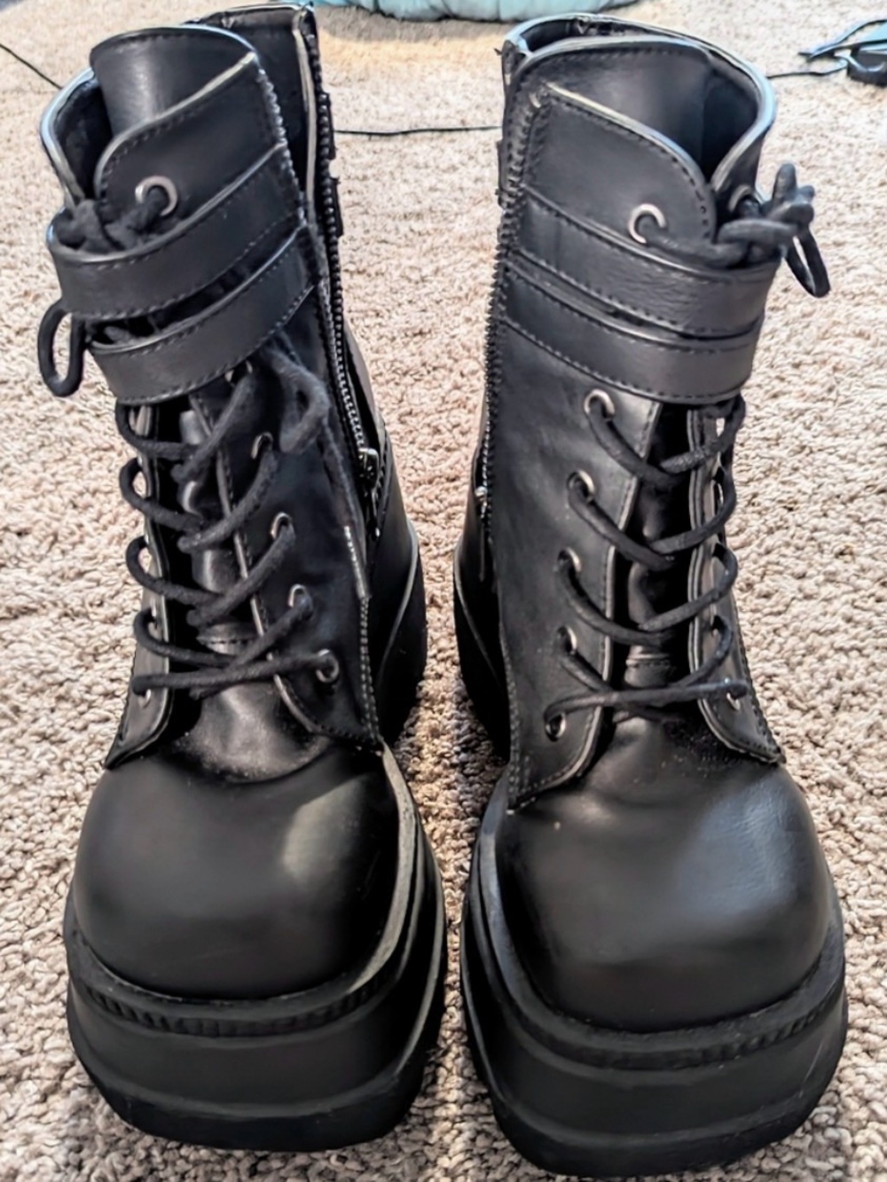 Demonia Black Platform Lace-Up Combat Boots